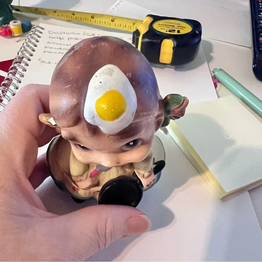 VTG Josef Originals Wee Folks Fried Egg Girl Figurine 1960’s. Repaired.